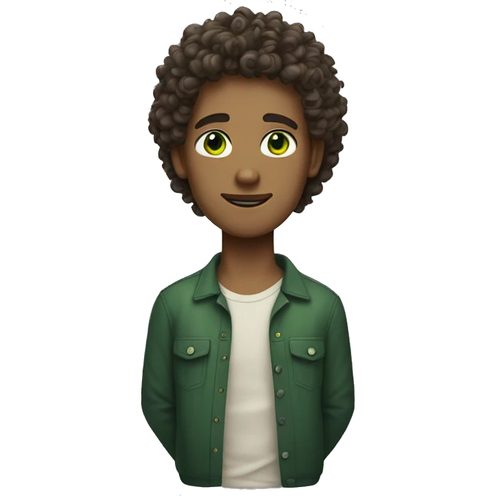 a man with medium skin tone curly hair with green eyes emoji