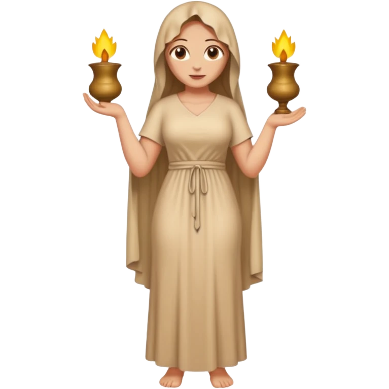 fullbody Mary Magdalene, buxom and fit figure, very pretty detailed face, wearing a plain light tan dress, emoji style emoji