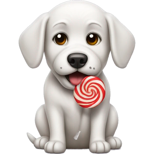 a dog maltipu is crying and holding a lollipop  emoji