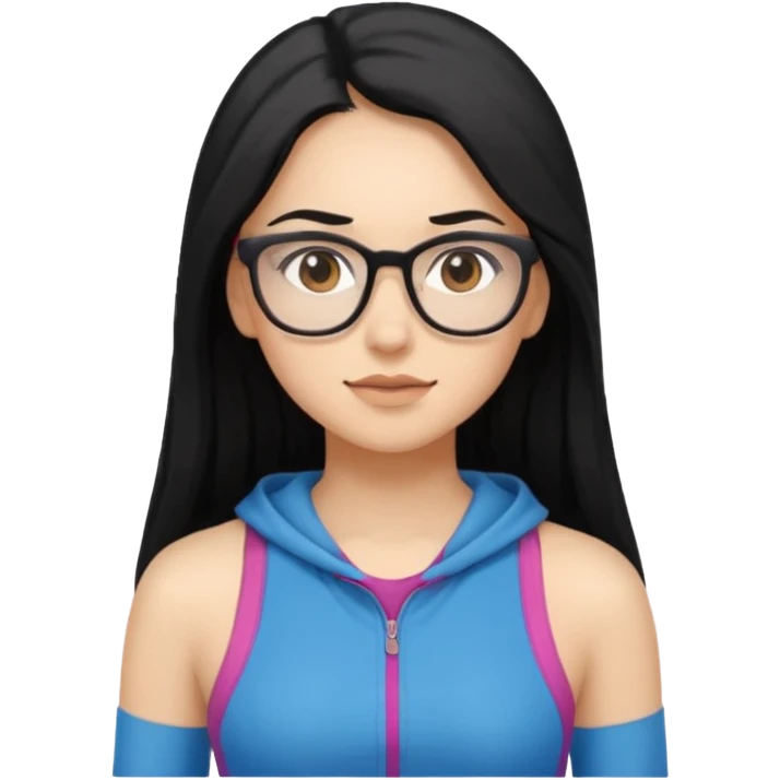 girl with long black hair, brown eyes, wearing glasses and working out emoji