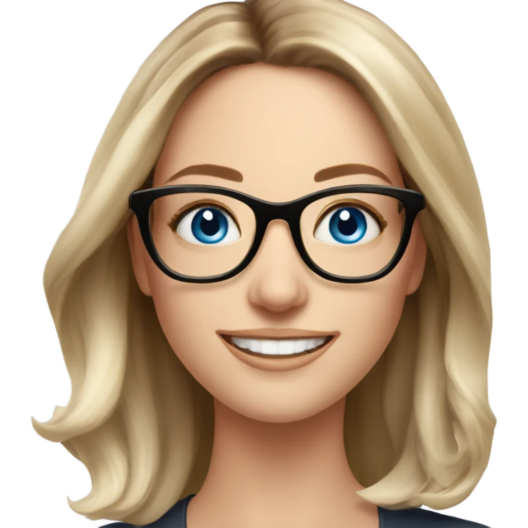 Shoulder length Balayage pale beautiful corporate woman with glasses and blue eyes happy  emoji