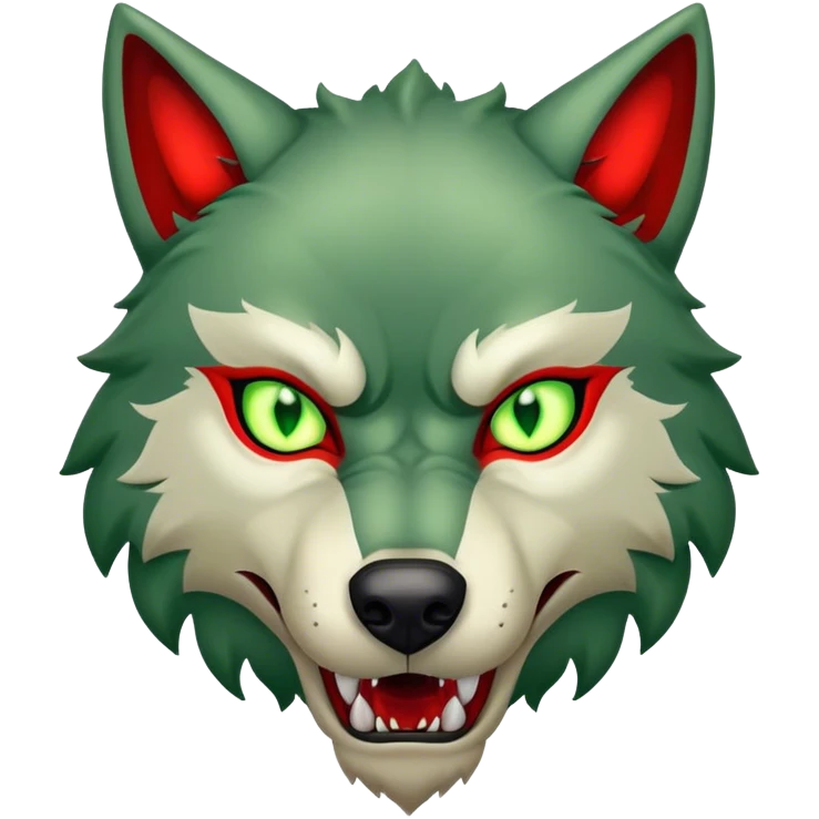 Evil Aggressive Green Wolf with red eyes emoji