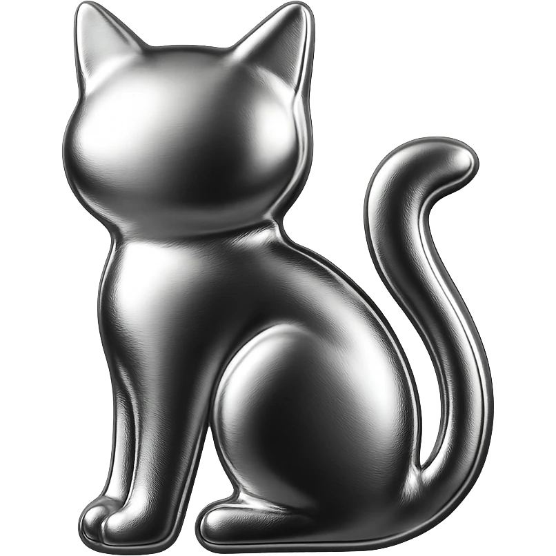 icon of a cat with shiny metallic chrome finish emoji