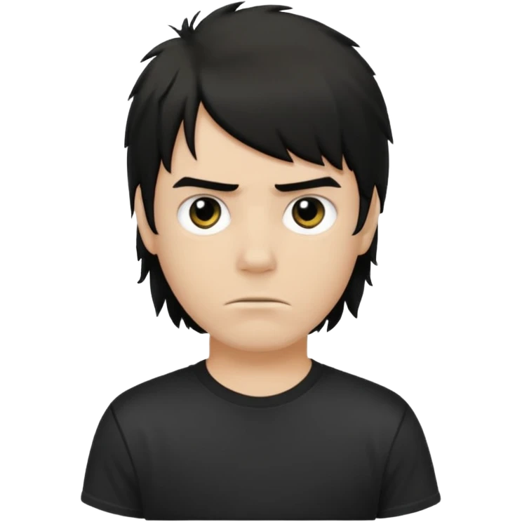 a light tan boy with messy a black mullet. wearing a black tshirt emoji
