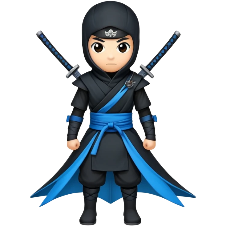 Crea un emoji para usar en WhatsApp con estos dos emoji 🥷🏻🦋.
Ninja vestido de negro con la piel blanca y una mariposa azul posada en su hombro izquierdo como si la mariposa estuviera volando en el hombre. emoji