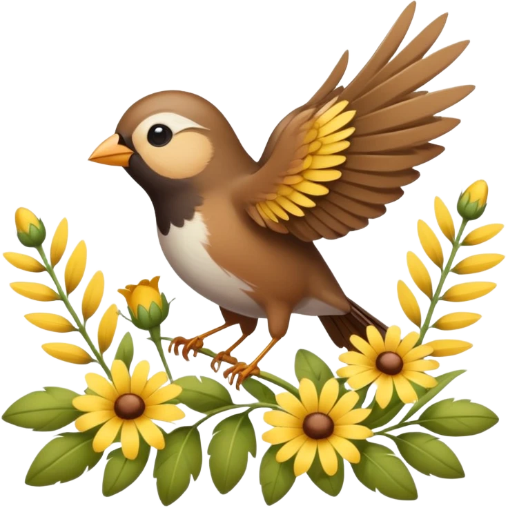 A tiny songbird fluttering its wings above wildflowers. emoji