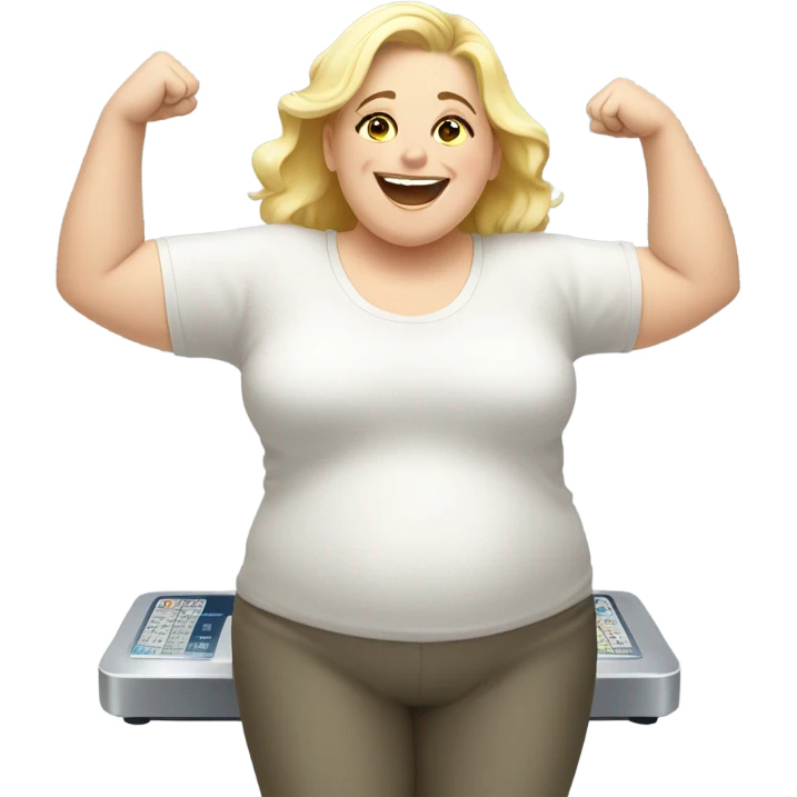 blondie overweight celebrating on scale emoji