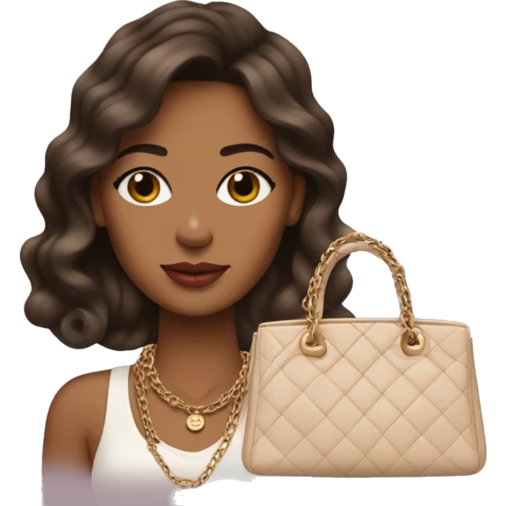 Brunette with Birkin bag and Chanel necklace emoji