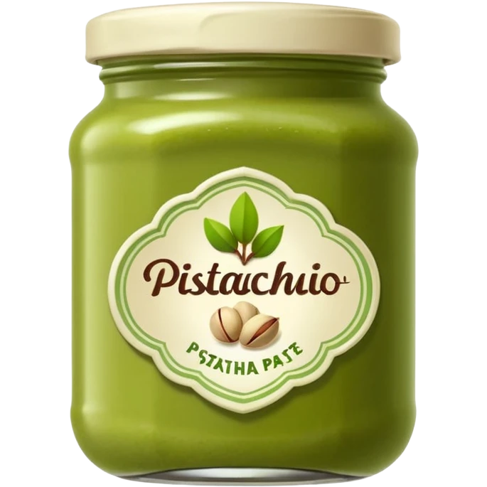 creamy pistachio paste in a jar printed with a pistachio logo label  emoji