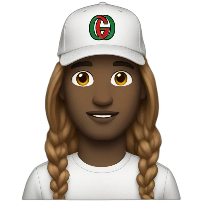white men whit long brown hair and gucci cap emoji