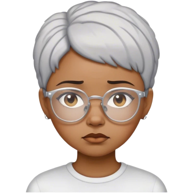 Light skinned Black girl with white glasses short natural gray haircut sad emoji