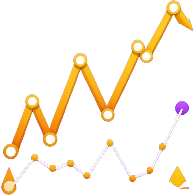 A purple, orange, and yellow line chart with multiple lines and data points emoji
