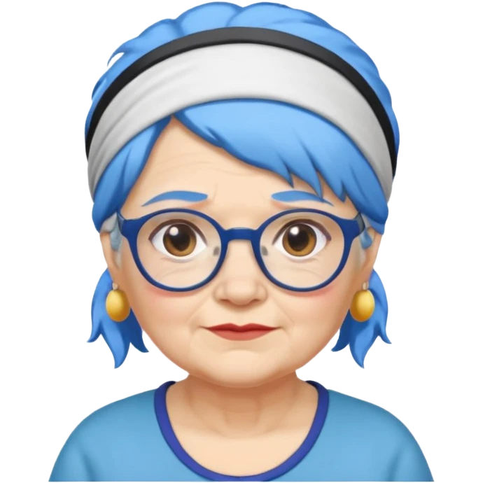 fat old woman with blue hair and glassess and headband emoji