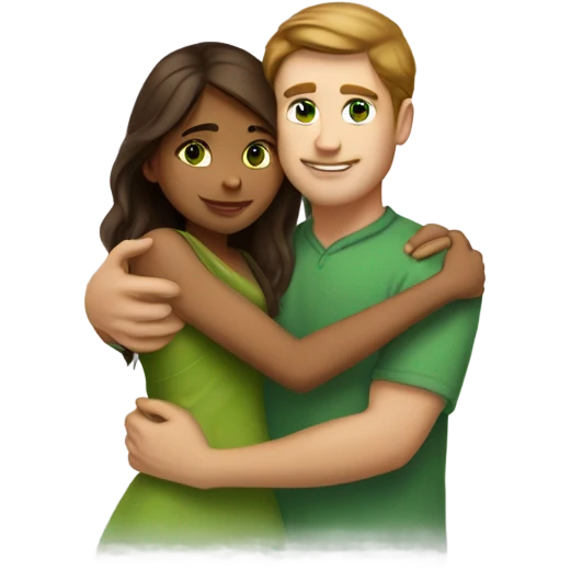 brown haired green eyed White guy hugging pretty indian girl emoji