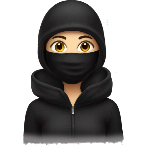 Brunette girl wearing black ski mask emoji