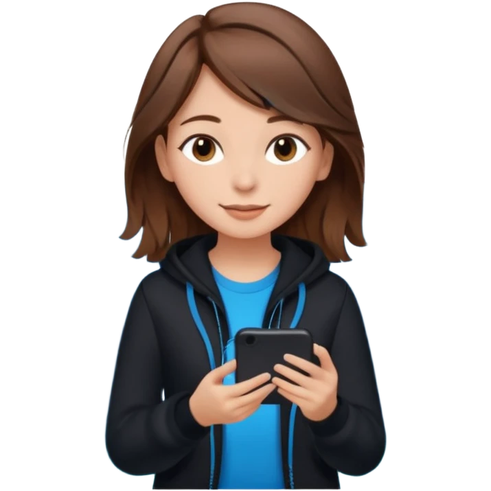 블랙 블루, 노래 좋아하고, 창의적이고 바다 좋아해 , 여자아이 갈색머리 emoji