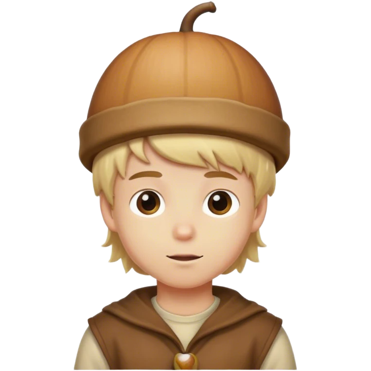 Blonde boy wearing an acorn hat emoji