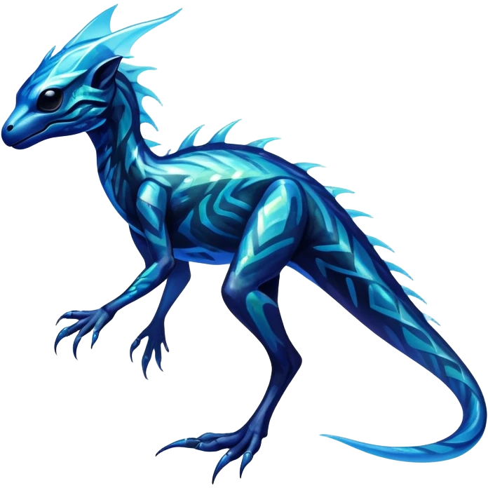 a translucent black blue iridescent ethereal tropical edgy vernid-fionbri-creature with splash patterns full body emoji