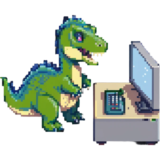 dinosaur using a computer emoji