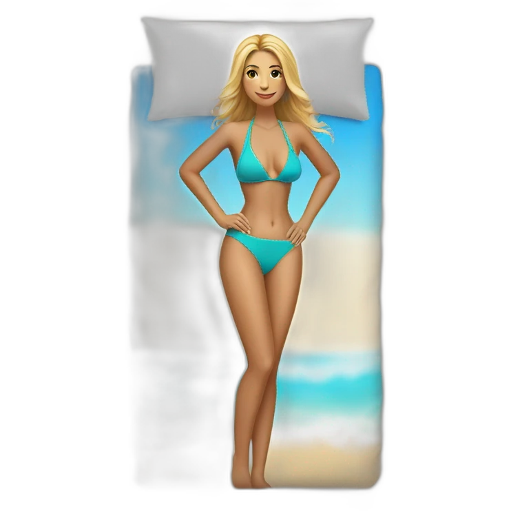 Slim-fit Caucasian woman bikini pose (beach body) bed emoji