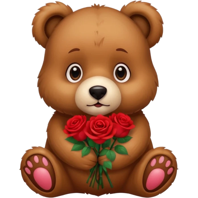 Cute bear with puppy dog eyes holding roses  emoji