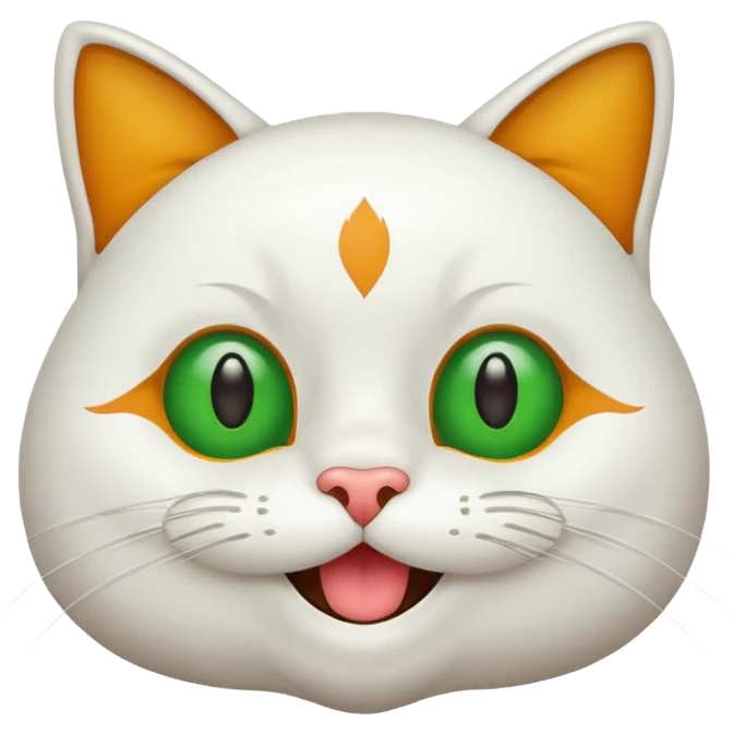 Realizar emoticonon de gato blanco con tonos gris claro solo carita sonriendo muy feliz ojos grandes de color verde con amarillos y bigotes largos  emoji