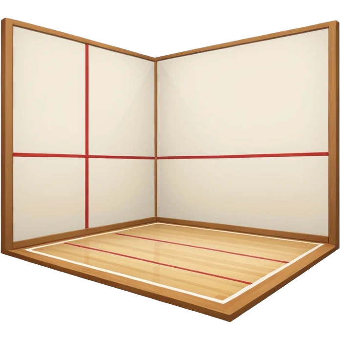 2d squash court with white wall and wood floor, slightly angled view emoji