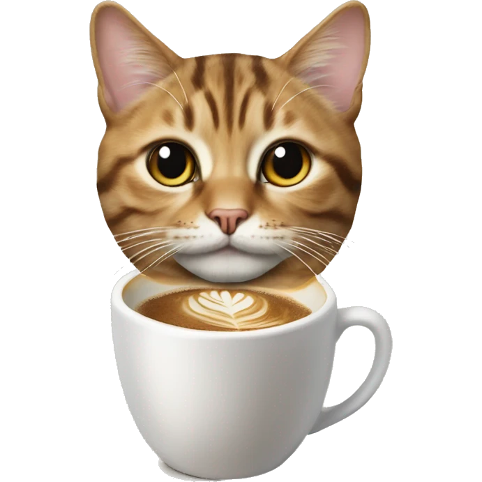 realistic tabby cat by a latte cup emoji
