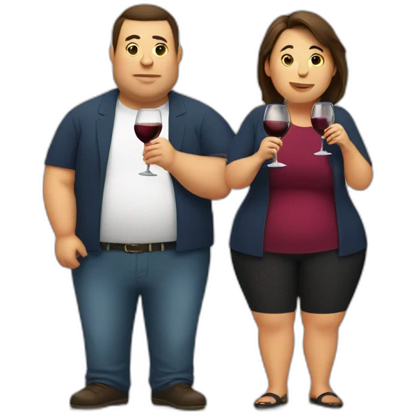 overweight couple drinking wine emoji