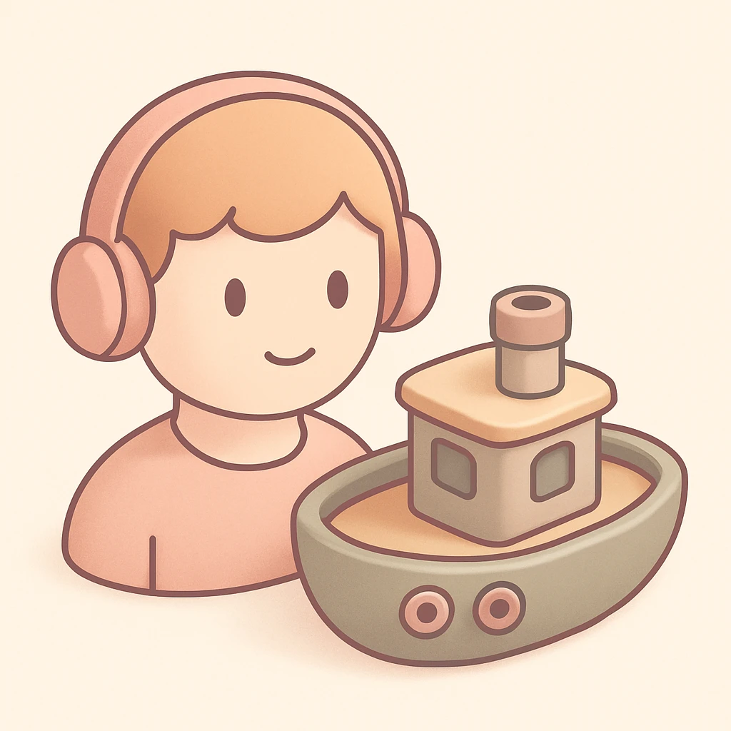 person with short hair and headphones, soft line avatar style, gentle lines and pastel hues emoji