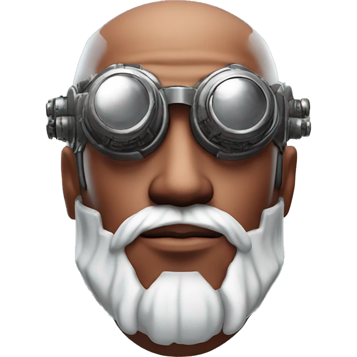 Red skin and white goatee male cyborg head with silver steampunk goggles emoji