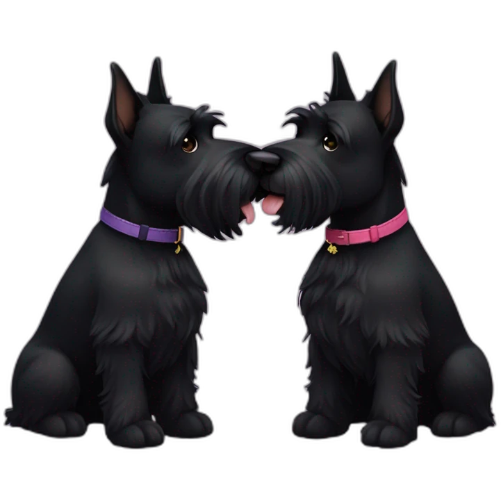 Two black Scottish terrier kissing one male one female emoji