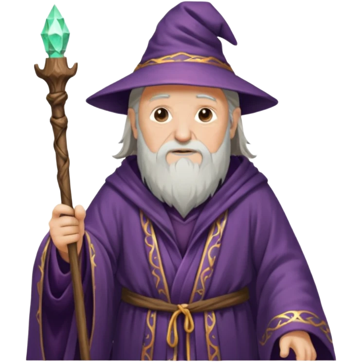 Old wizard in robe holding wooden magic staff emoji
