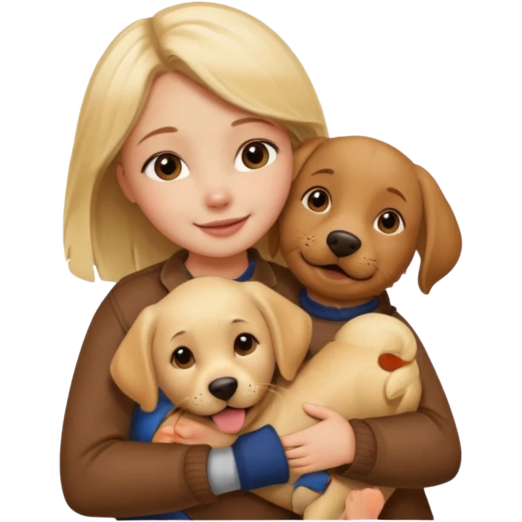Garota loira abraçando um labrador emoji