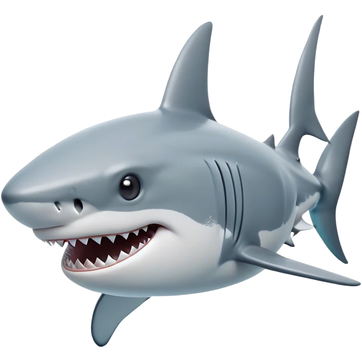 Cinematic Noble Shark Portrait Emoji, Poised and regal, with a sleek, powerful build and a smooth, streamlined body in icy gray and white tones, deep-set soulful piercing eyes, Simplified yet sharp and sophisticated features, highly detailed, glowing with a soft, dignified glow, high shine, intelligent and formidable, stylized with an air of oceanic majesty, focused and attentive, soft glowing outline, capturing the essence of a watchful and confident predator, so majestic it feels as though it could glide out of the screen with effortless authority! emoji