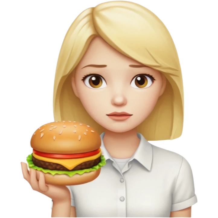 Girl with eating disorder pining for a cheeseburger. Blonde girl. emoji