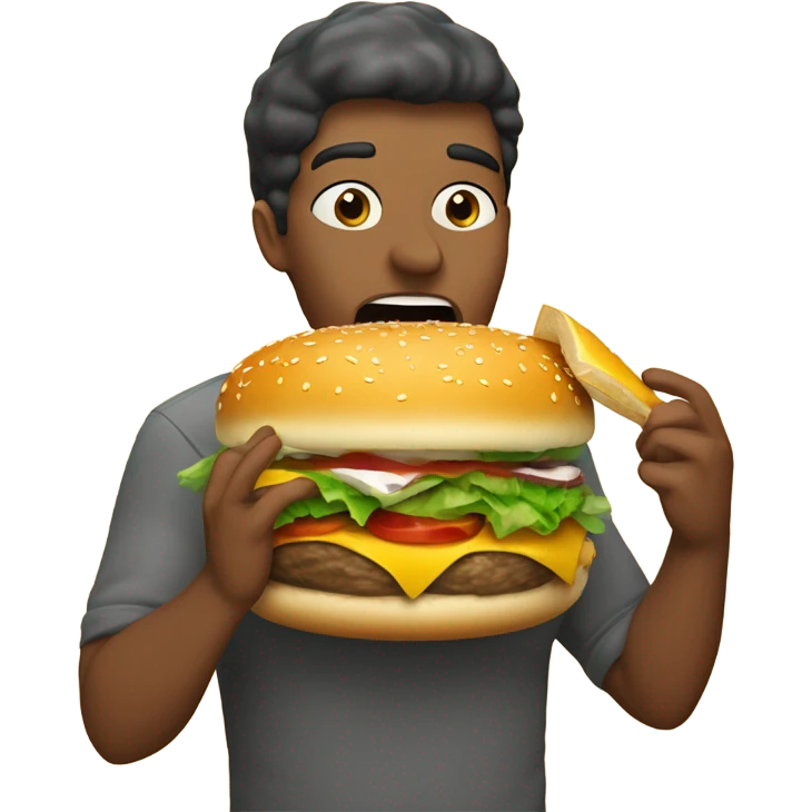 food, hamburger with salad and MUCH meat and cheese it will be in someones mouth emoji