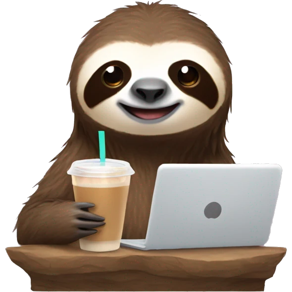 sloth with laptop and ice latte emoji