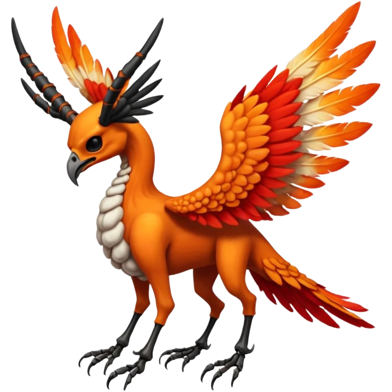 Skeletal skull-faced feathery fiery winged horned Amaura-Aurorus-Pokémon-Fakémon-hybrid-fusion-creature, full body emoji