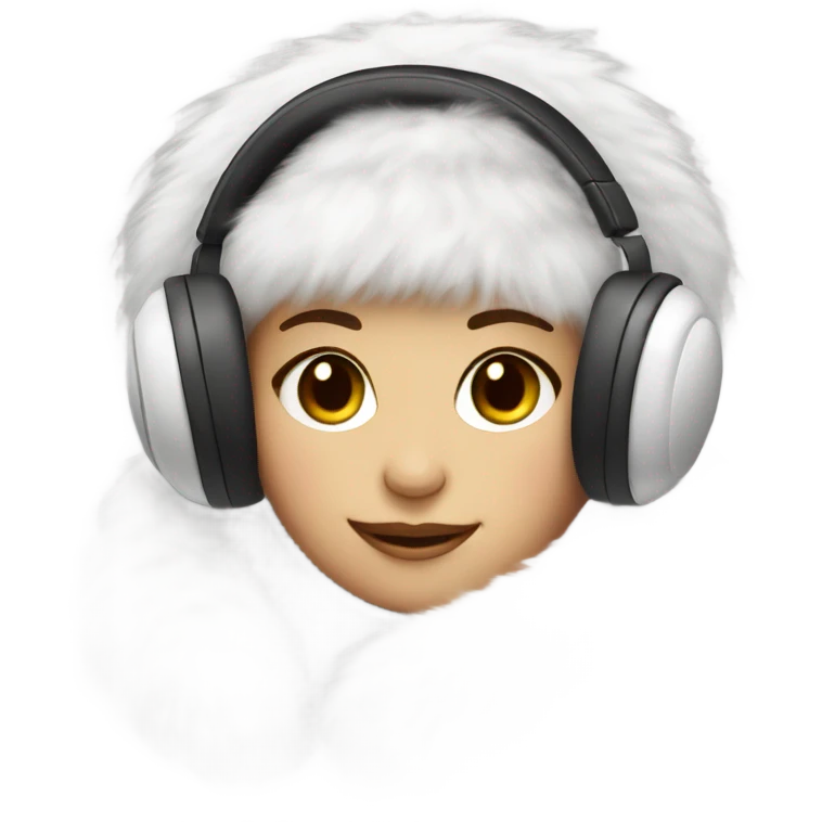Girl in real white big fluffy fur ear muffs emoji