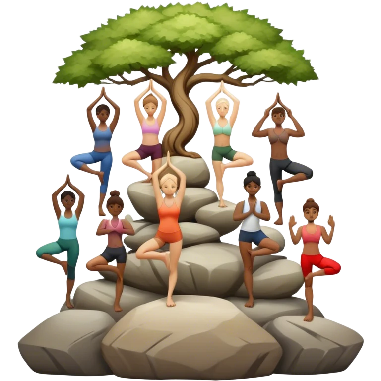 a people doing tree yoga standing on a rock emoji