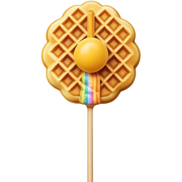 3D rendered Hong Kong egg waffle on stick like lollipop, vibrant golden color with rainbow sprinkles, hyper-realistic bubbled texture, glossy candy finish, fun playful design, detailed textures emoji