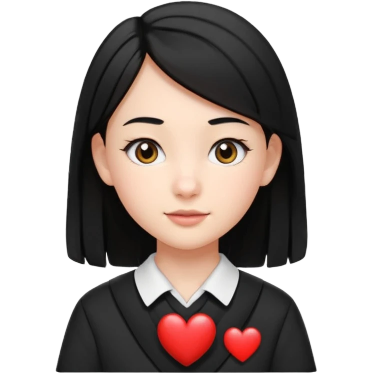create an i phone emoji of a young 8th grade school girl, with fair skin, heart shape face, has medium length straight black hair and with hoops earrings. emoji