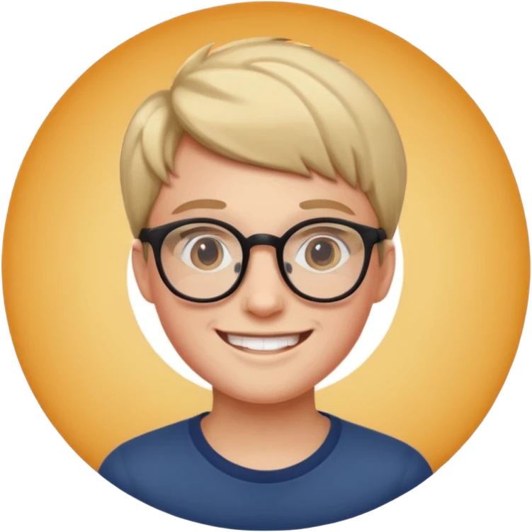 une personne plutot jeune de face avec des detail et des accessoires /lunettes dans un rond  emoji