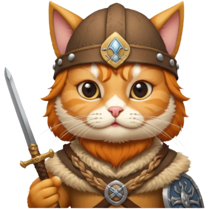 Viking Cat in viking hat holding tiny sword emoji