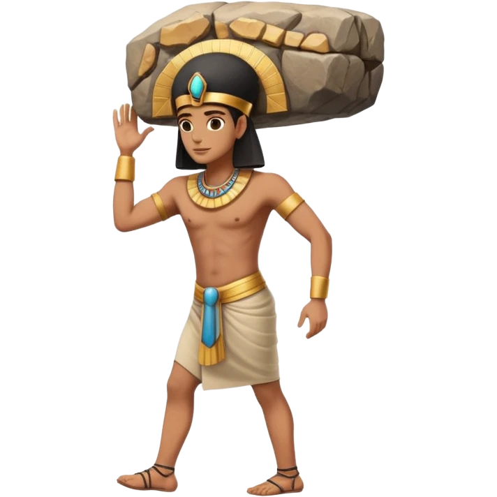 fullbody ancient Egyptian worker, no fancy hat, carrying a large rock block on their back, realistic pose emoji