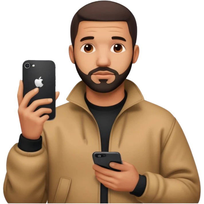 Drake using an iPhone, thoughtful expression emoji