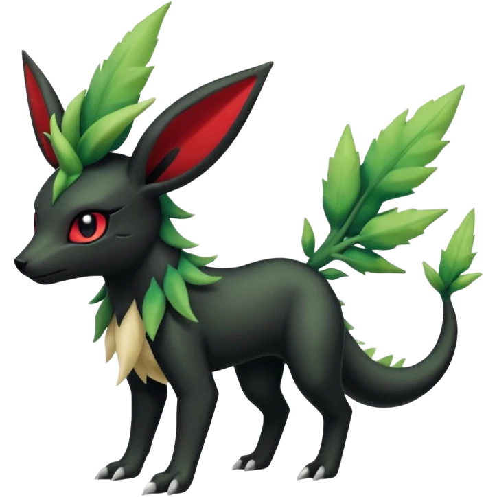 Dark Edgy Shaymin-Salandit-Leafeon-Umbreon-Fakémon-hybrid-creature (full body)  emoji