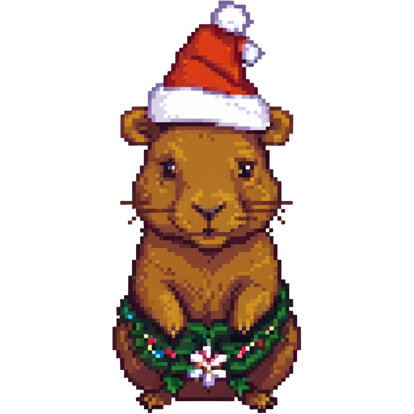 capybara with a Christmas hat, pixel art style emoji