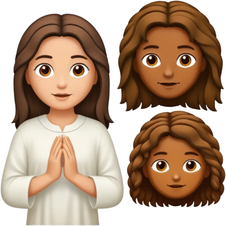 Faça uma menina morena de cabelo cacheado com as pontas claras, abraçando Jesus  emoji